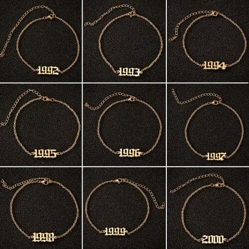Jisensp Retro 1980 -2000 Anklet Foot Chain Bracelet Birthday Year Number Anklet Leg Bracelet for Women Birthday Jewelry Gift