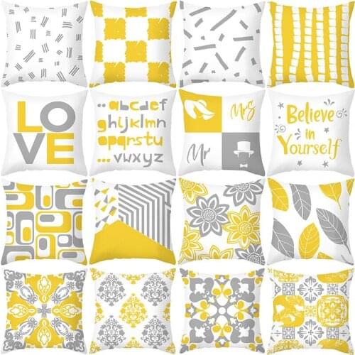 1 Pcs Microfiber Yellow Geometry Throw Pillow Case Decorative Pillow Cover Pillowcase Home Decor for Sofa Couch