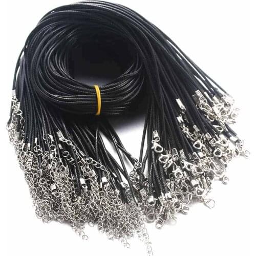 10pcs/lot 50cm 60cm Black Leather Chain Necklace 55cm + 5cm Extension Chain Lobster Clasp DIY Jewelry Accessories Wholesale 2mm