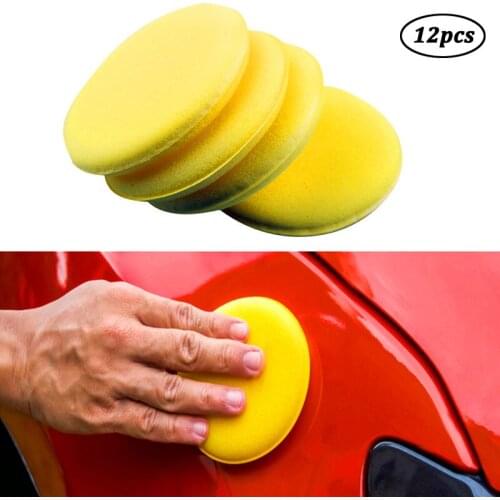 12Pcs Yellow Car Foam Sponge Wax Applicator Round Car Polishing and Waxing Sponge Car Detailing Cleaning Tools Wax Foam Sponge