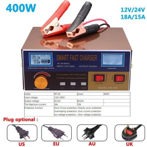 12V/24V Car Battery Charger Start-stop Lead-Acid Li ion Lithium Motorcycle Auto Batterie Power Supply