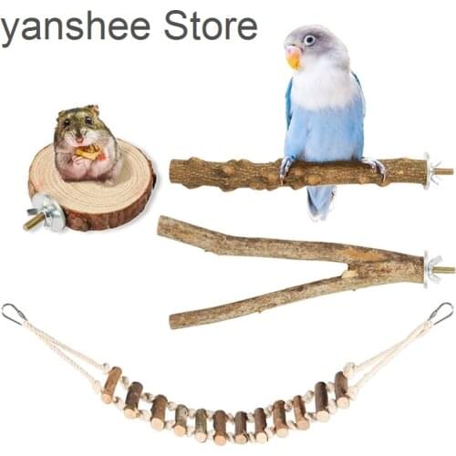 4 units / set of bird clothes hanger bracket group bird cage accessories parrot natural stick platform rope ladder toy