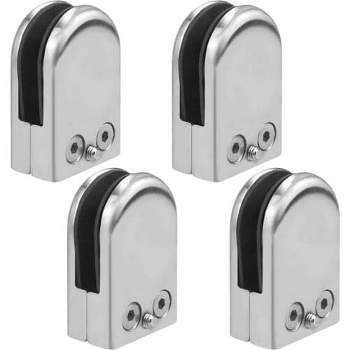 4 Pcs Stainless Steel Round Flat Back Glass Clamp Adjustable Glass Bracket for Balustrade Staircase Handrail( 8-10mm)