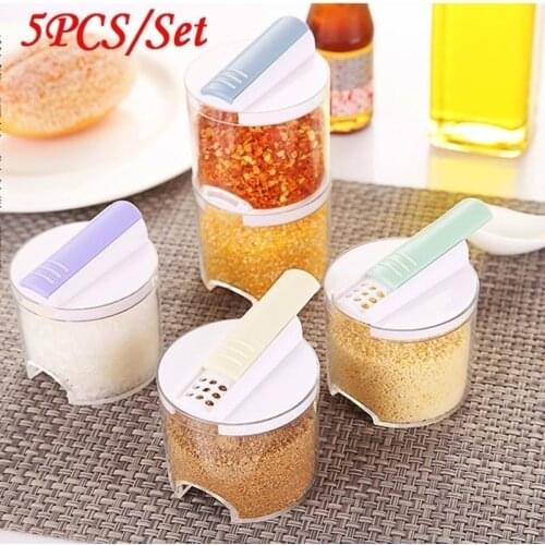 5PCS/Set Creative Transparent Stackable Seasoning Cans Kitchen Spice Rack Condiment Bottles Kitchen Storage Box