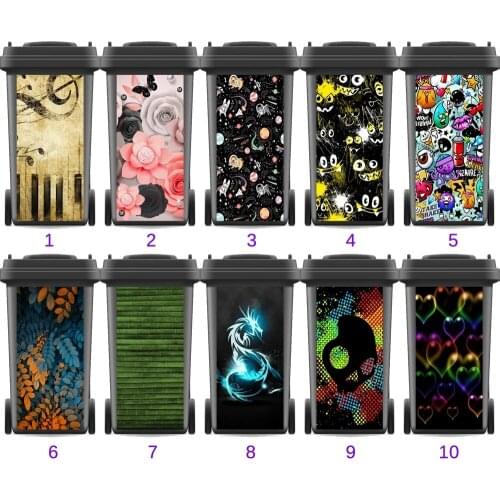 Abstract Adhesive Waterproof Sticker Decals Creative Renew Rubbish bin trash can Cover sticker Kitchen Decor 120liter 240liter