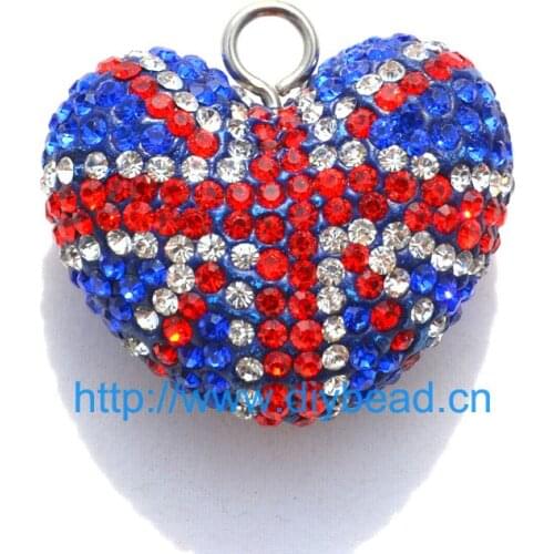 Shining Jewelry Accessory,39*33MM Rhinestone Charm,Mix Color English Flag,Heart Shape Pendant,Crystal Decoration