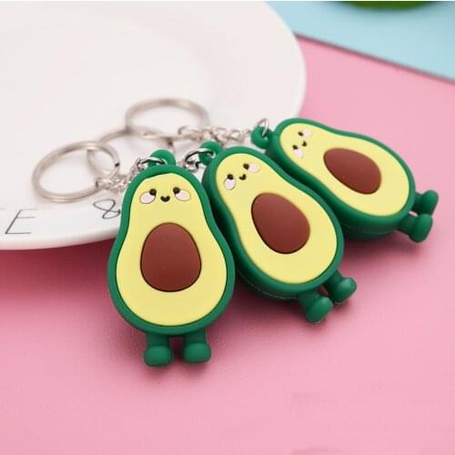 Kawaii Simulated Fruit 3D Avocado Keychain Resin Smiling Avocado Keyrings Couple Jewelry Women Fashion Wedding Party Small Gift