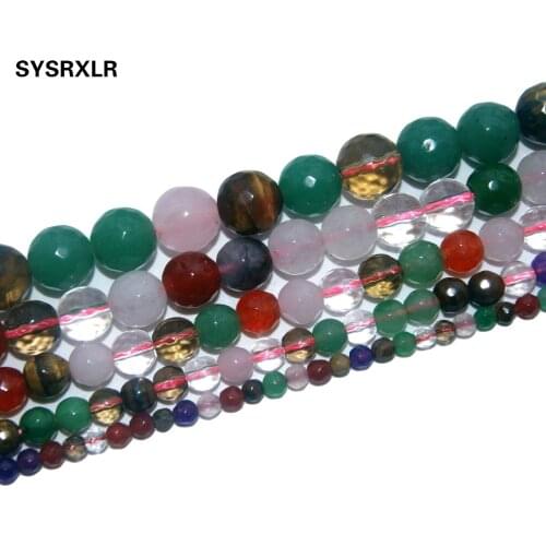 Wholesale Faceted Natural Stone Mix Pink Quartz Lapis lazuli Agates Beads For Jewelry Making DIY Bracelet Necklace 4/6/8/10 MM