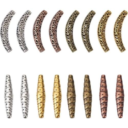 20-80pcs Curved Tube Spacer Beads Metal Column Barrel Loose Charm Beads for Bracelets Necklaces Jewelry Crafts Making