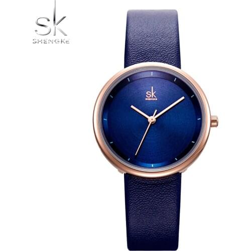 SHENGKE New Women Watches Casual Design Apricot Leather Strap Ladies Quartz Clock Dress Wristwatch Zegarek Damski Montre Femme