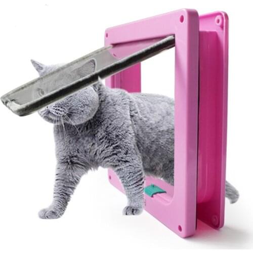 Home Dog Cat Gate Flap Door 4Way Lock Security Doorway For Cats Kitten Small Dog Gate Cat Dogs Flap ABS Plastic Pet Door Chip