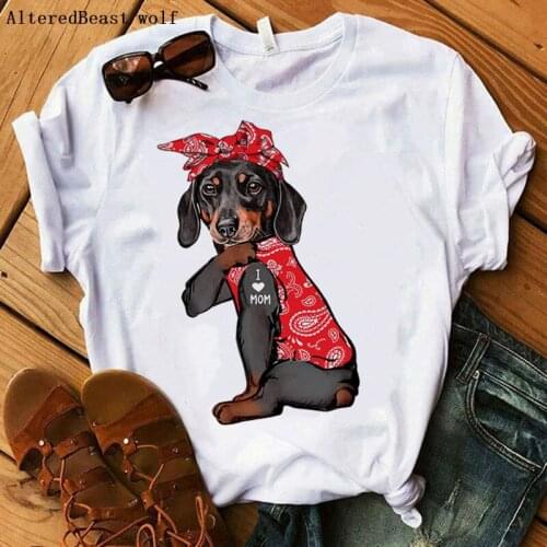 Summer Dachshund Dog I Love Mom T-shirt Women harajuku Mama Bandana T Shirt Female Hip Hop 2021 Short Sleeve Tshirt Clothes