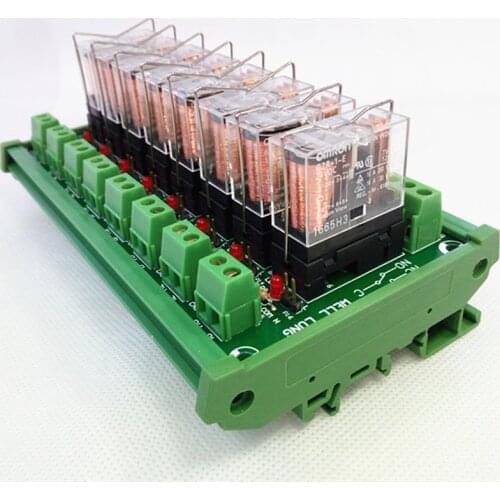 DIN Rail Mount 8 SPDT 16A Power Relay Interface Module,OMRON G2R-1-E DC24V Relay