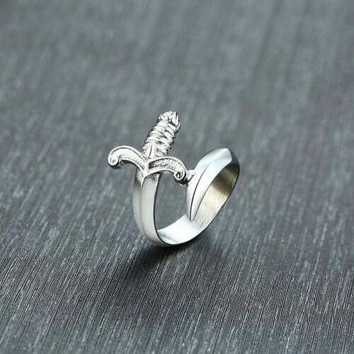 Classic Unique Design Dagger Ring Simple Silver Plated 316L Stainless Steel Men Ring Trend Men Hip Hop Motorcycle Party Jewelry