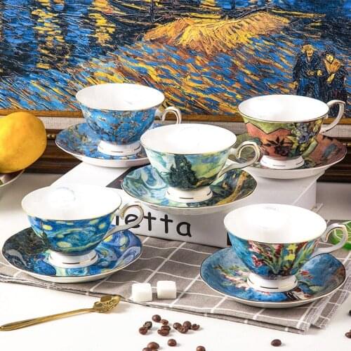 Coffee Cup Milk Heat Resistant Water Cup Afternoon Tea Cup Saucer Spoon Ceramic Mug Wallpaper Luxury Gift For Cafe Shop Home