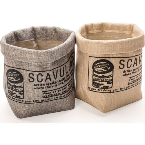 Storage Box Flower Pot Desktop Organizer for Small Things Debris Basket Cosmetics Box Fabric Finishing Basket Cotton and Linen