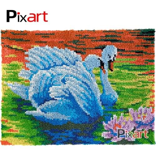 Latch Hook Rug Swans Love Lake Crocheting Tapestry Kits DIY Carpet Rug Chunky Yarn Needlework Knitted Floor Mat Hobby & Crafts