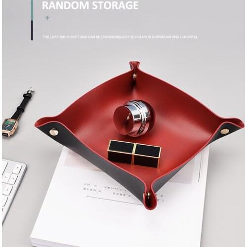 Leather Valet Tray Organizer for Jewelry Snap Leather Catchall Bowl Accessories Storage Dump Tray for Bedside Travel JA5