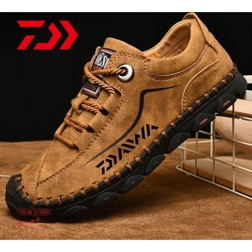 Daiwa Men Hiking Shoes Wear-resistant Leather Shoes Climbing Fishing Shoes New Outdoor Sports Trainers Trekking Fishing Sneakers