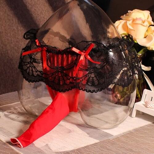 Mens Sexy Leaky Butt Sissy Exotic Transparent Briefs Penis Sheath Panties Sexy Lace Open Penis Underwear Gay Male Underwear 2021