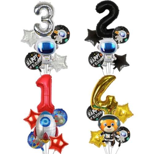6pcs Outer Space Party Balloon Sets Rocket Astronaut Foil Balloons Galaxy Theme Boy Kids Birthday Party Party Decoration Favors