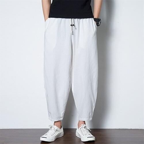 2020 New Summer Fashion Men’s Harem Pants Cotton Linen Trousers Chinese Style Casual Male Ankle-Length Pants Plus Size M-7XL