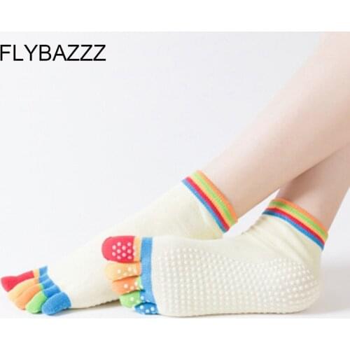 New Anti-Slip Women Yoga Socks Ankle Grip Durable Colorful Five Fingers Cotton Full Toe Yoga Socks Ladies Massage Sport Socks