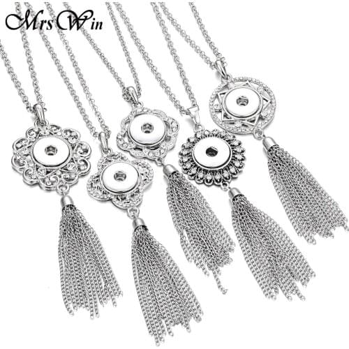 New Snaps Jewelry Bohemia Ethnic Snap Button Necklace Long Tassel Snap Pendant Necklace Fit 18mm Snap Buttons Jewelry