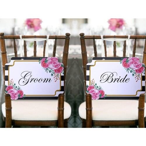New Design Color Flower Style Wedding Chair Sign Bride and Groom Hanging Signs for Garden Theme Outdoor Wedding Decoration