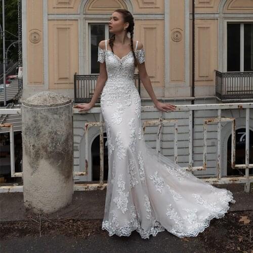 Charming Applique Lace Mermaid Bridal Dresses 2021 Sexy Sweetheart Off-the-shoulder Tulle Wedding Dresses Vestido de Novia