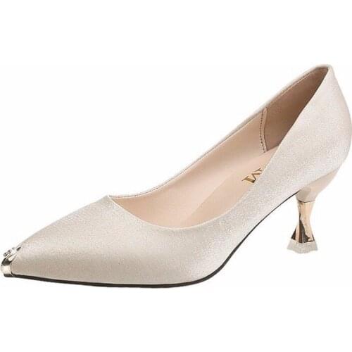 OL Office Lady Shoes Faux Suede High Heels Woman Shoes Pointed Toe Dress Shoes Metal Buckle Bling Basic Pumps Women Boat Shoes