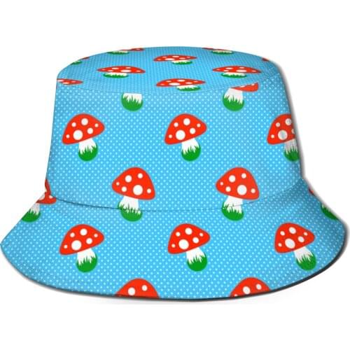 NOISYDESIGNS Bucket Hat Women Summer Bucket Cap Mushrooms Print White Dots Hat Hip Hop Fishing Fisherman Hat Blue