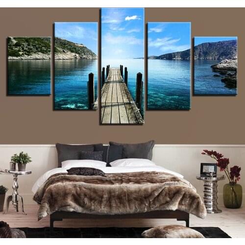 Landscape Sky Cloud Star Mountain River Hot Air Balloon 5 Piece Wall Pictures For Living Room Color Painting Art Home Decor