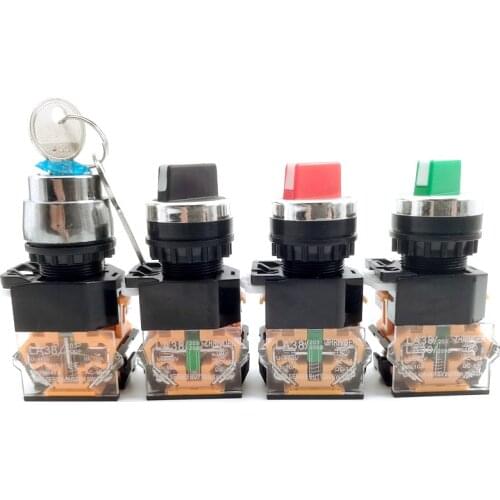 22mm Rotary Switch La38-11x2 / X3 Instantaneous / Locking 2 / 3 Position 10a400v Power Switch with Key Red Green Black