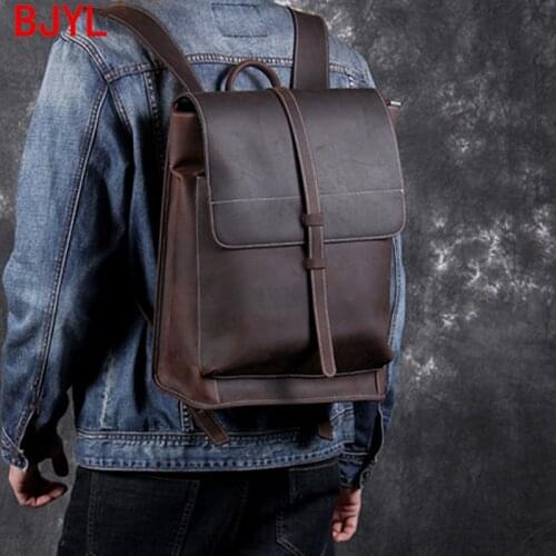 2020 Simple Suede Leather Mens Backpack Vintage Leather Male Computer Bag Men Casual Leather Travel Bags School Backpacks Solid