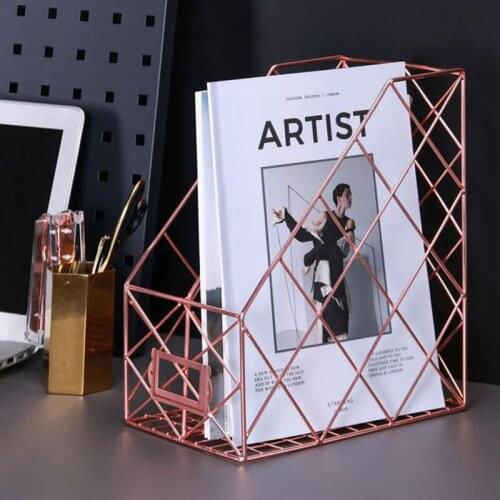 Simple rose gold desktop file rack magazine file book storage arrangement rack data management rack