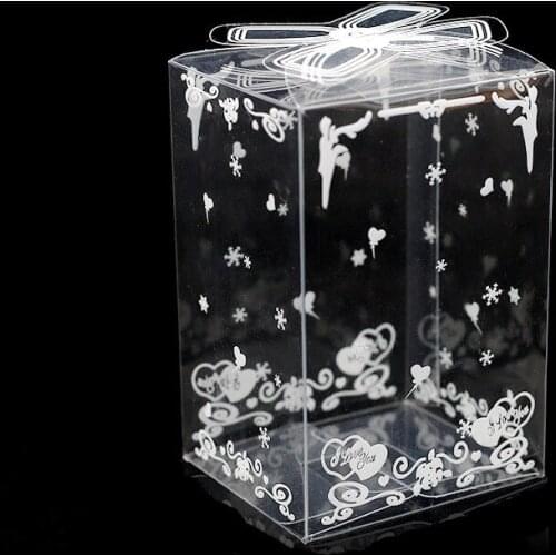 50pcs Transparent PVC Lace Love Print Storage Candy Dragee Box Wedding Flower Dessert Event Gift Package Bag Home Party Decor