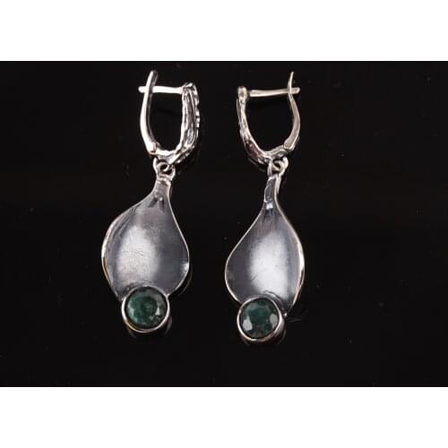 UM US JEWELRY Emerald Cubic Zirconia 925 Sterling Silver Earrings