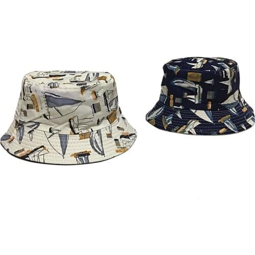Japanese Style New Panama Visor Unisex Sailing Print Bucket Hats Dad Hat Men Women Wild Black Fisherman Hat