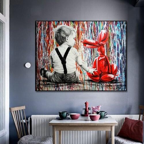 Modern Graffiti Painting Boy With Dog Canvas Painting Poster Print Wall Art Picture For Living Room Home Decor Frameless