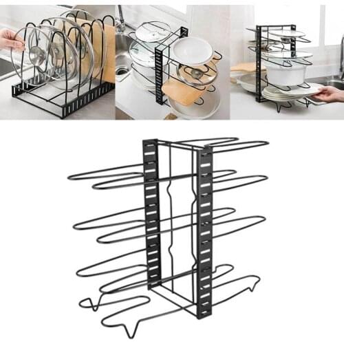 Pot Pan Rack Organizer Adjustable Holder Kitchen Cookware Cabinet Pantry Pot Lid Shelf Stand
