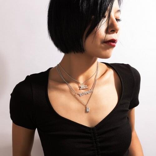 Tocona New Trendy 2021 Letter M Pendant Necklace for Women Multi-layer Geoemtric Silver Color Clavicle Jewelry Collar 17888