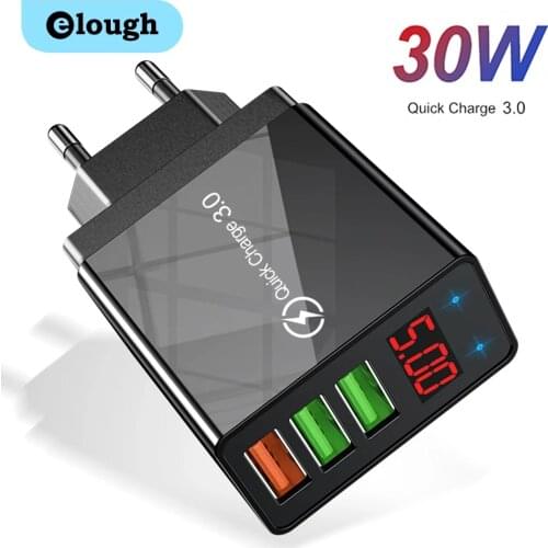 Elough Quick charge 3.0 USB Charger for iPhone 11 7 Xiaomi Samsung Huawei 5V 3A Digital Display Fast Charging Wall Phone Charger