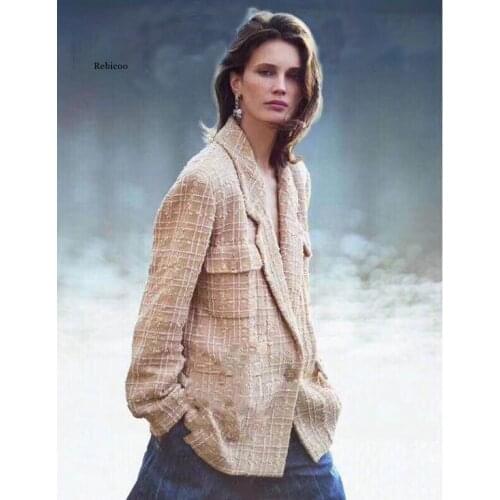 Small Fragrance Wind Tweed Luxury High Quality Jacket Female Autumn And Winter New Turn-Down Collar Single-Breasted Jackets