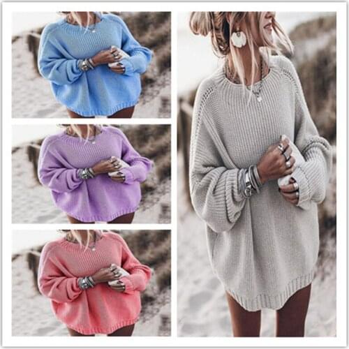 Woman Vintage Sweaters Pullover Loose Middle Neck Sweater Long-sleeved Knitted Top Cashmere Womens Winter Purple Sweaters 2021