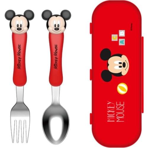 Disney 1 set of new tableware children 3D plastic box Mickey doll children training tableware set 3-6 years old spoon fork