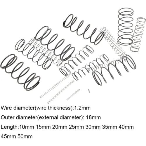 10PCS 1.2*18*10-50mm Spring Steel Small Compression Release Mechanical Return Spring Pressure Spring OD 18mm 1.2x18x10-50mm