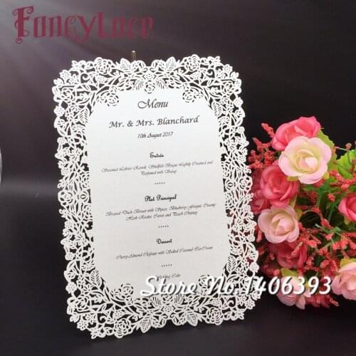 17x12cm White/ Ivory Laser Cut Rose Table Place Card diy Wedding party menu card 20 pcs/lot 20 colors can be chose Free Shipping