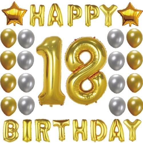 18 Years Birthday Party Gold Balloons Adult Ceremony Grand Party Decoration Ballon 33pcs/lot Gift Home Accessories Globos