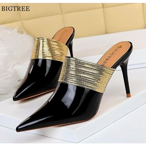 5cm Women Crystal Transparent Heels Shoes Soft Leather Concise Baotou Slippers Summer Square Head Womens Mules Outdoor Slippers